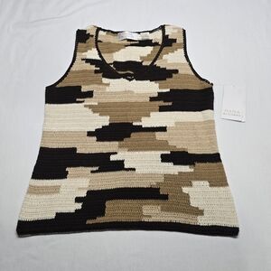 New Dana Buchman Multi Grain Brown Crochet Sleeveless Top Size Medium